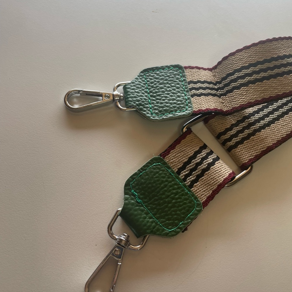 Adjustable Stripe Pattern 1.5” Wide Tan Green Replacement Purse Strap, NWT - Picture 4 of 6
